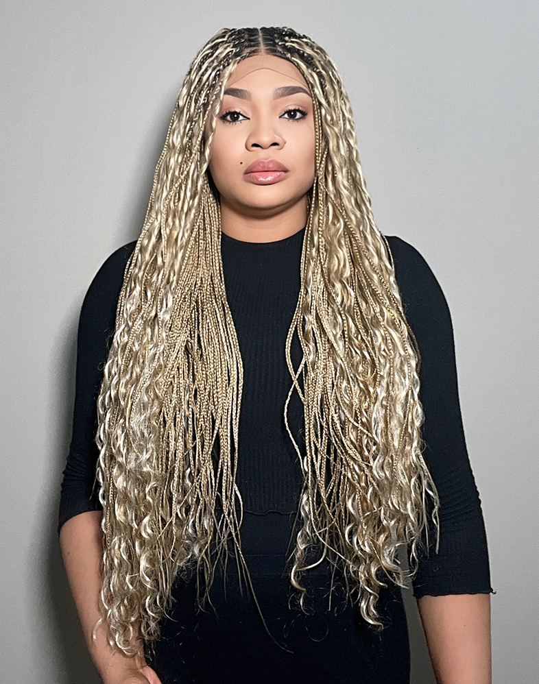 Duchess Boho 20 – Platinum Blonde Boho Braided Wig (40”, Very Long, Mini Frontal, Extra Full Density)