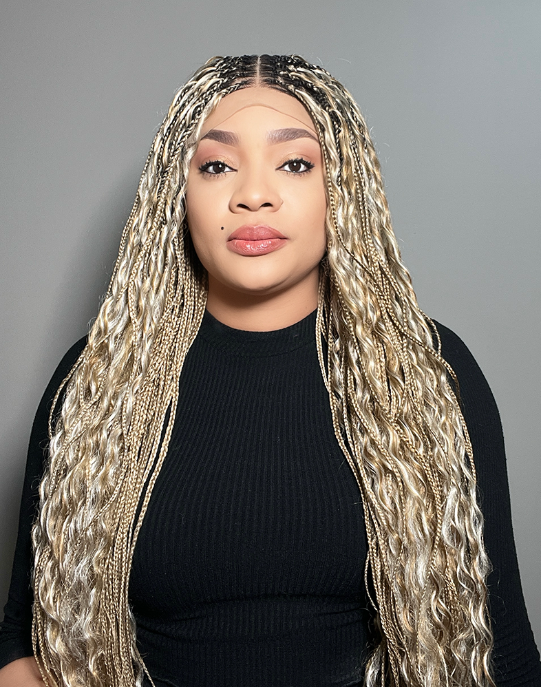 Duchess Boho 20 – Platinum Blonde Boho Braided Wig (40”, Very Long, Mini Frontal, Extra Full Density)