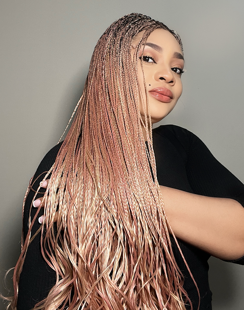 Duchess French 10 – Pink Mix French Curl Braided Wig (Very Long, HD Mini Frontal, Extra Full Density)