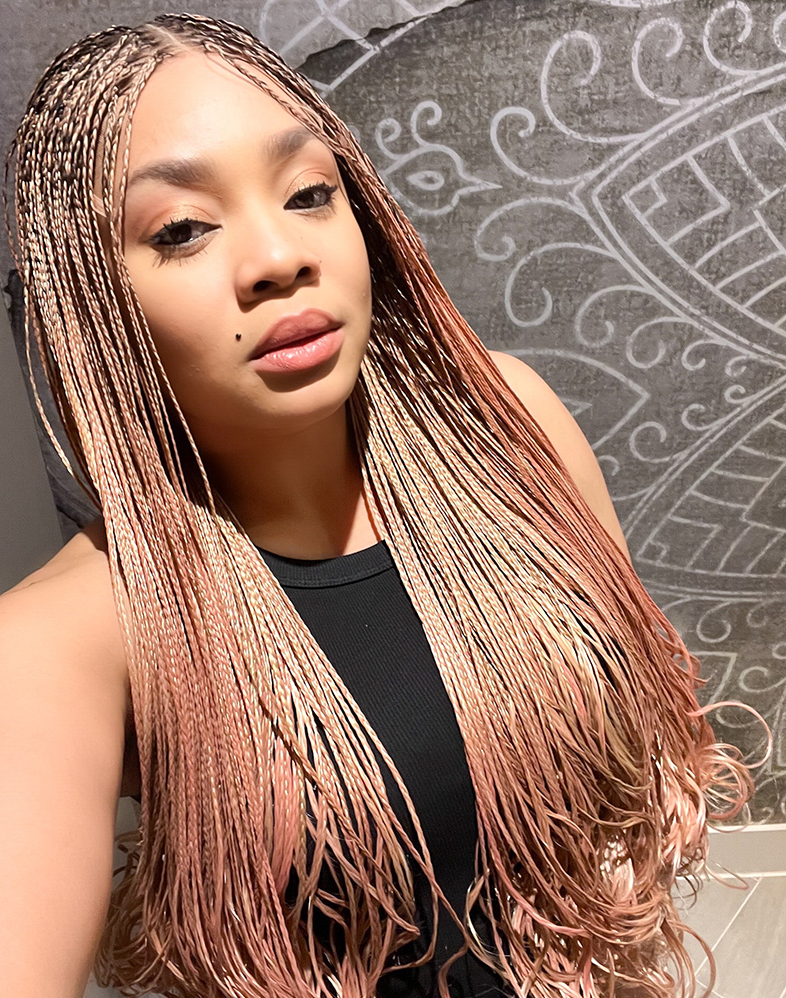 Duchess French 10 – Pink Mix French Curl Braided Wig (Very Long, HD Mini Frontal, Extra Full Density)