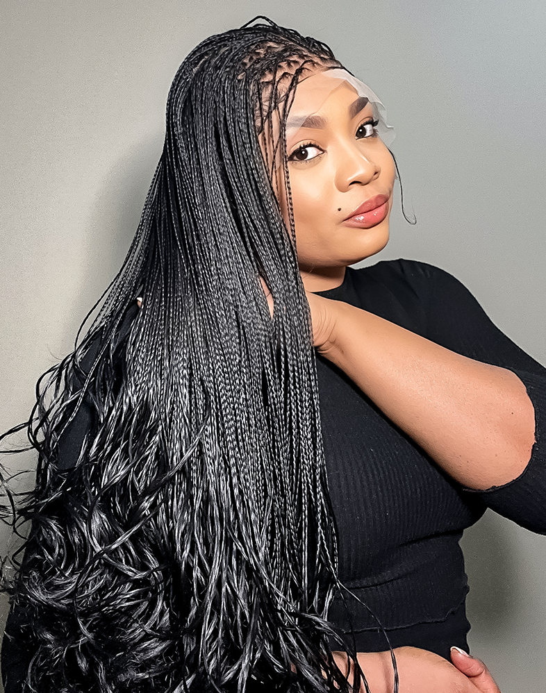 Duchess French 20 – Black French Curl Wig (36”, Very Long, 13x6 Full Frontal, Extra Full Density)