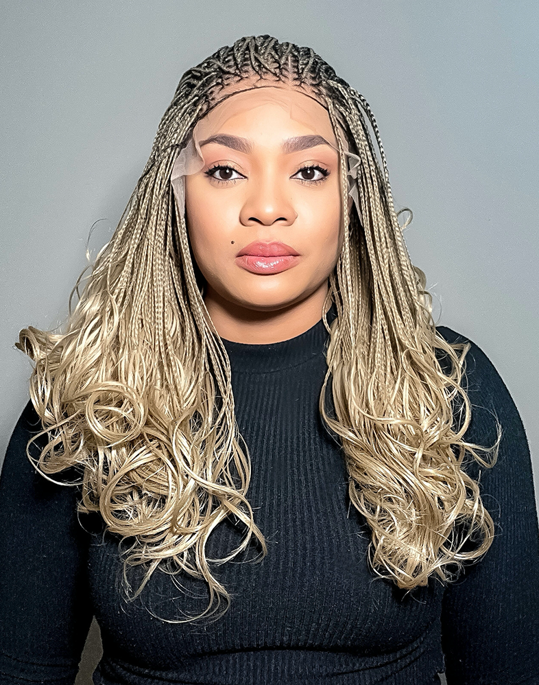 Duchess French 40 – Platinum Blonde French Curl Braided Wig with 13x6 Full Frontal (38”, Shoulder Length, Extra Full Density)