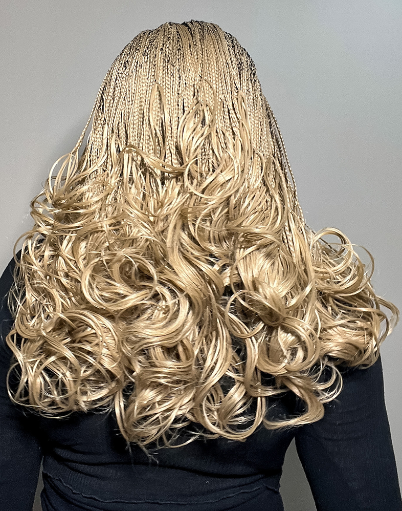 Duchess French 40 – Platinum Blonde French Curl Braided Wig with 13x6 Full Frontal (38”, Shoulder Length, Extra Full Density)