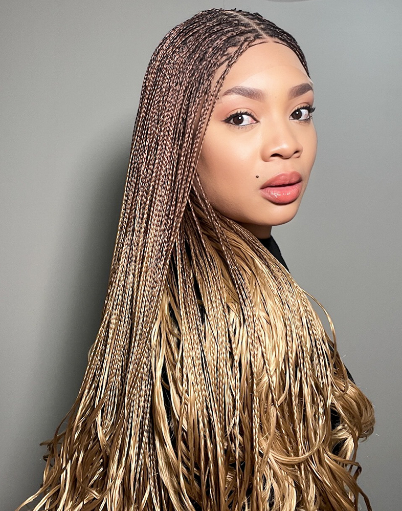 Duchess Ombre Braid 10 – Ombre Straight Braided Wig (40”, Very Long, Full Frontal, Xtra Full Density, Brown & Gold Ombre)