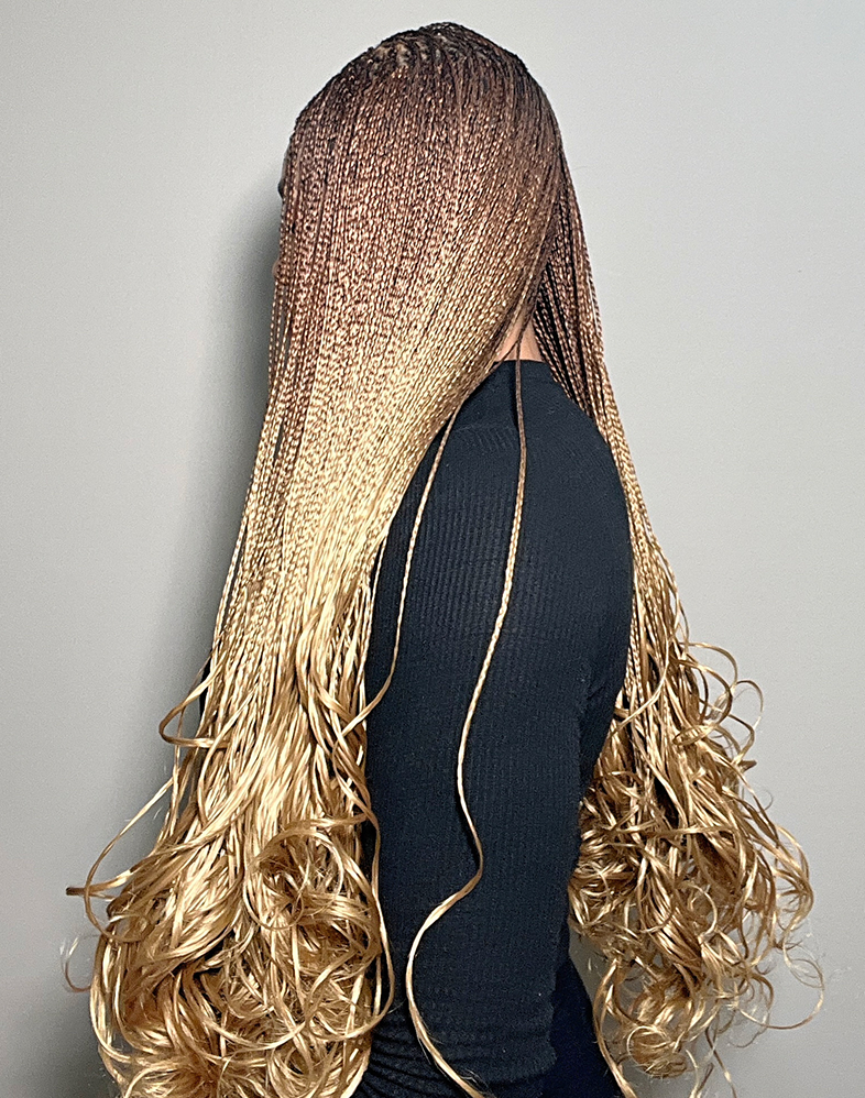 Duchess Ombre Braid 10 – Ombre Straight Braided Wig (40”, Very Long, Full Frontal, Xtra Full Density, Brown & Gold Ombre)