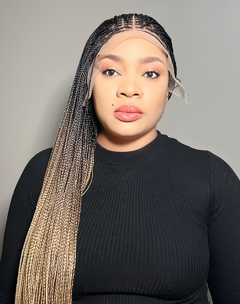 Duchess Ombre Braid 20 – Gold Ombré Full Frontal Braided Wig with HD Lace (38”, Very Long, Xtra Full Density)