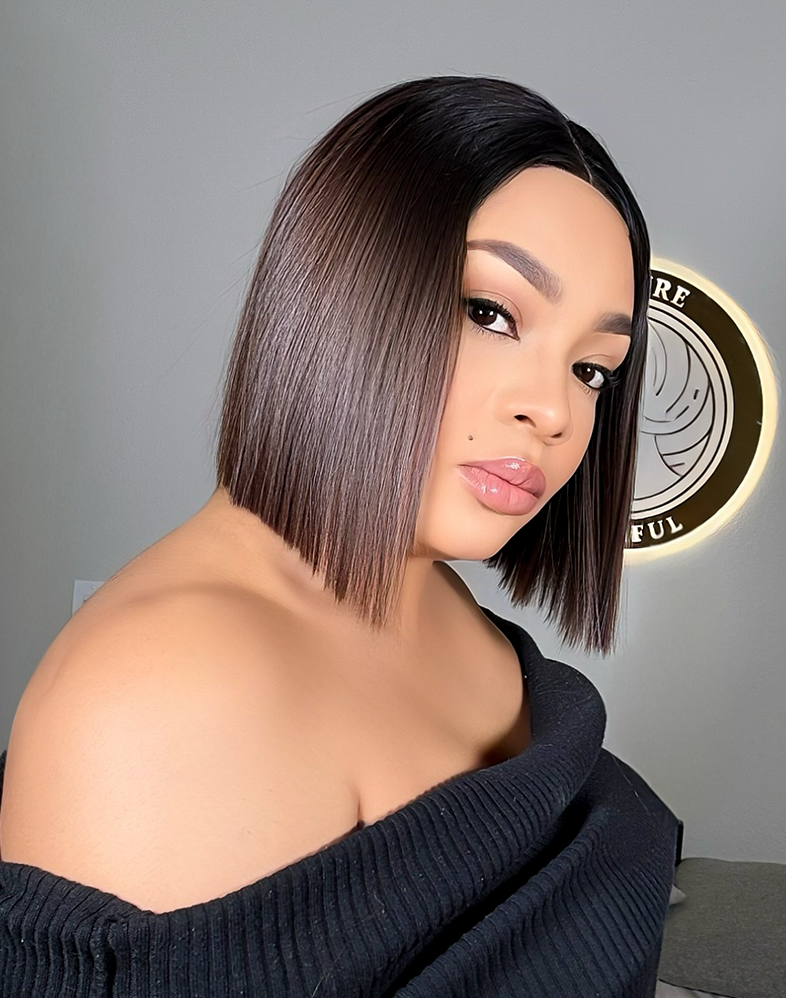 Empress 302 – Super Double Drawn Premium Virgin Donor Bone Straight Bob Wig (Brown | 8 Inches | Transparent 2x4 Closure)