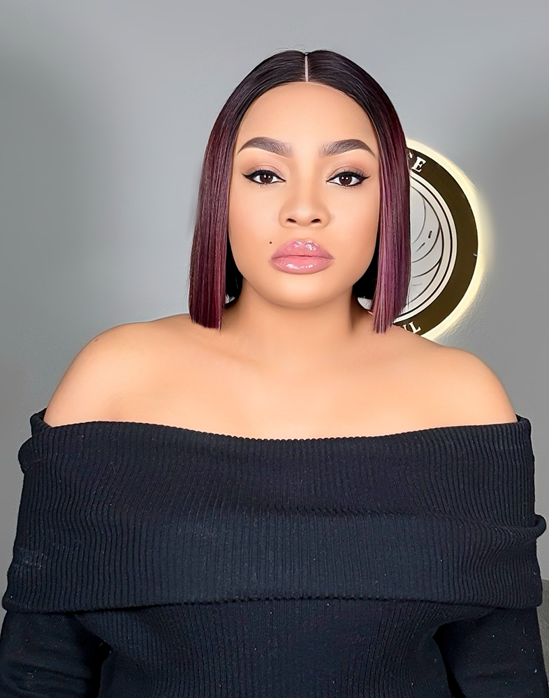 Empress 303 Super Double Drawn Premium Virgin Donor Bone Straight Bob Wig Burgundy • 8 Inches • Transparent 2x4 Closure