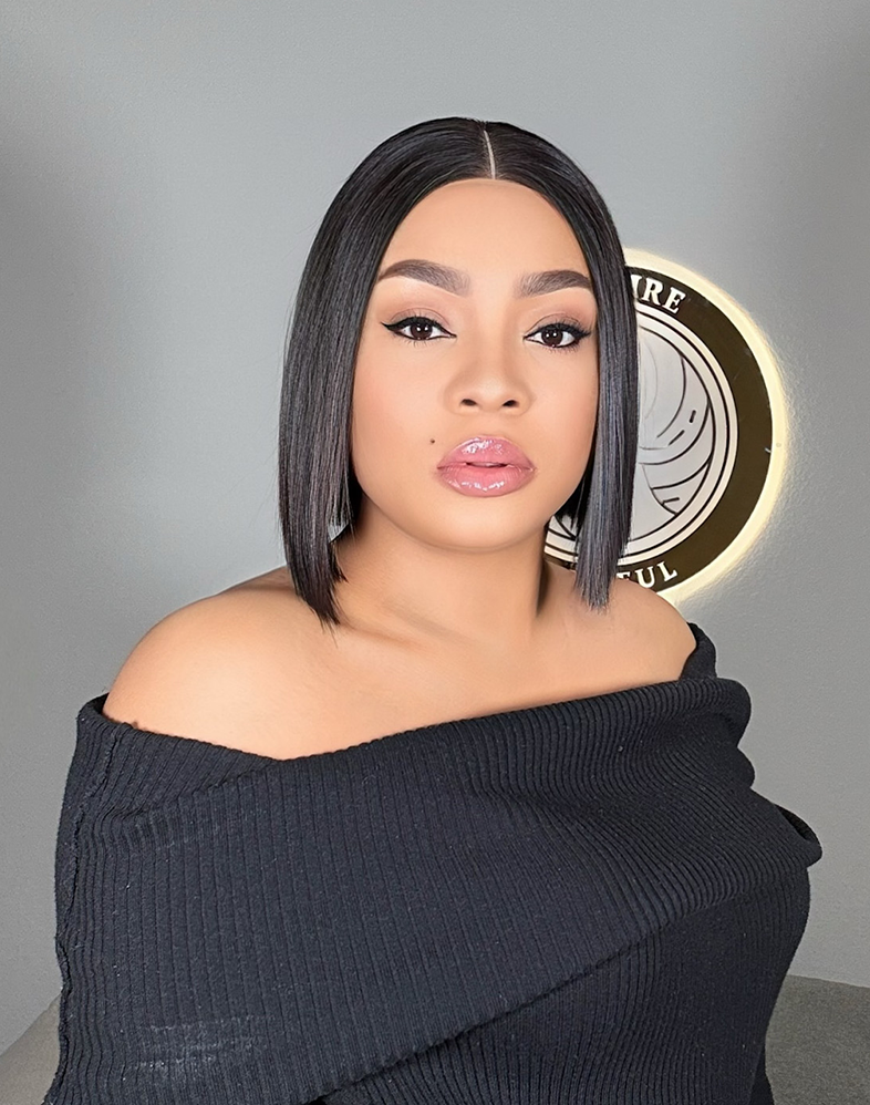 Empress 304 Super Double Drawn Premium Virgin Donor Bone Straight Bob Wig Natural Color • 8 Inches • Transparent 2x4 Closure