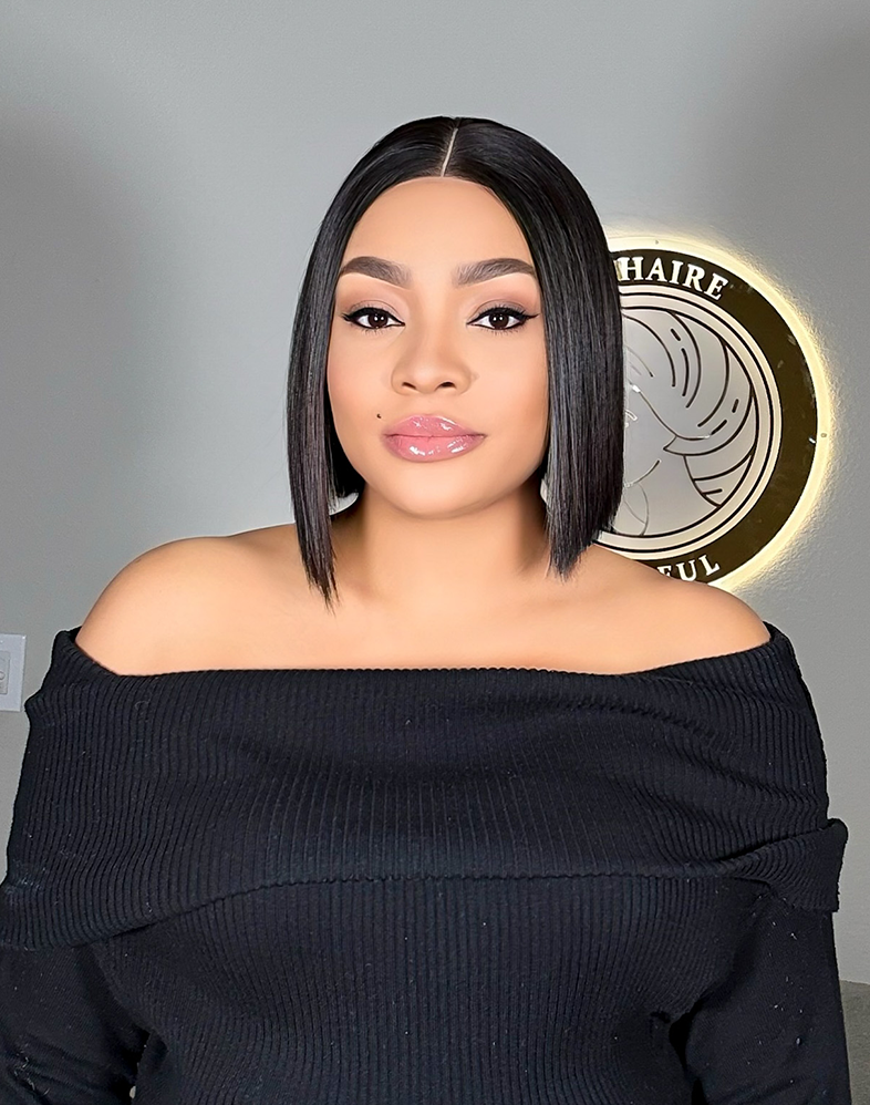 Empress 304 Super Double Drawn Premium Virgin Donor Bone Straight Bob Wig Natural Color • 8 Inches • Transparent 2x4 Closure