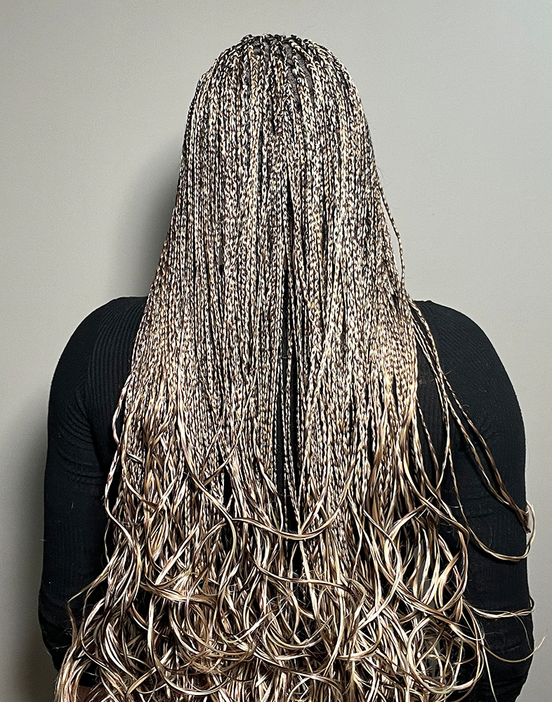 Lady French 10 – Mix Brown & Gold French Curl Braided Wig (35”, Very Long, 360 Lace Wig, Full Density)