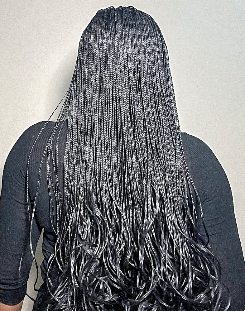 Lady French 20 – Black French Curl Braided Wig (35”, Very Long, 360 Lace Wig, XX Full Density)