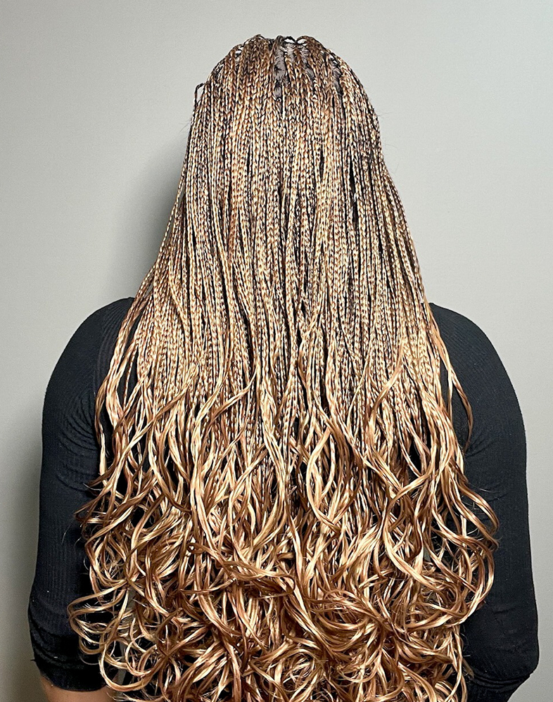 Lady French 30 – Brownish Gold French Curl Braided Wig (34”, Very Long, XX Full Density)