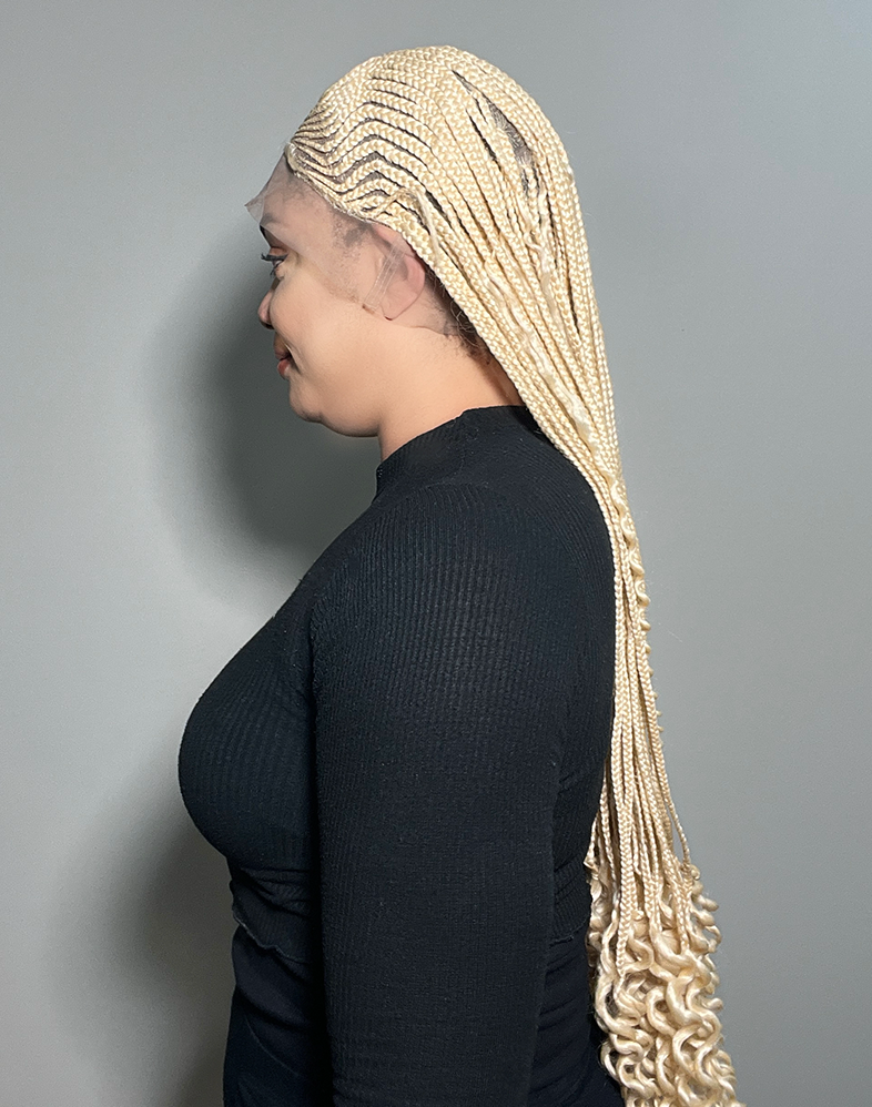 Lady Ghana Weave 30 | Platinum Blonde Ghana Weaving Wig with Spiral Bottom – 360 Lace (30″ Very Long, XX Full Density)