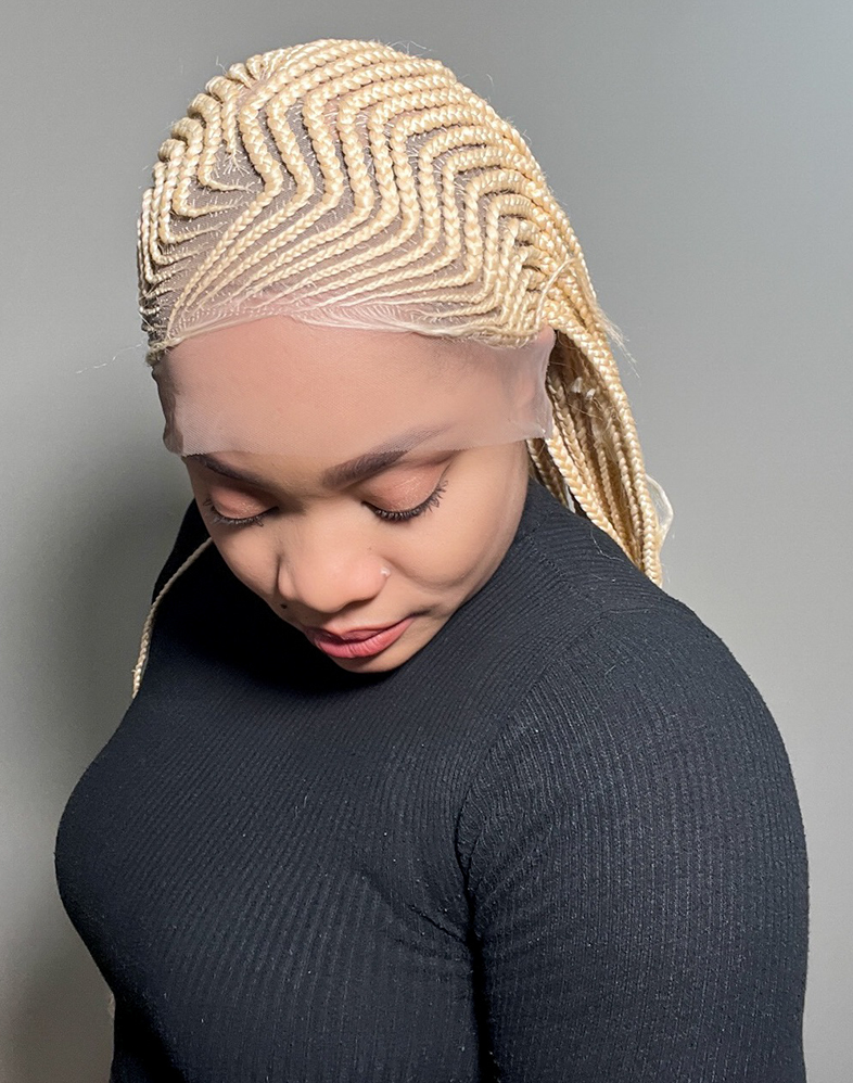 Lady Ghana Weave 30 | Platinum Blonde Ghana Weaving Wig with Spiral Bottom – 360 Lace (30″ Very Long, XX Full Density)
