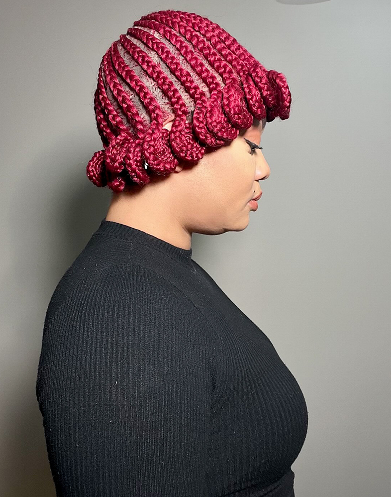 Lady Ghana Weave 40 | Wine Koloba Weaving Braided Wig – 360 Lace (10″ Short, Full Density)