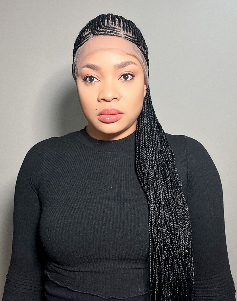 Lady Ghana Weave 70 – Black Ghana Weave Shuku Wig with 360 Lace (43”, Very Long, Full Density)