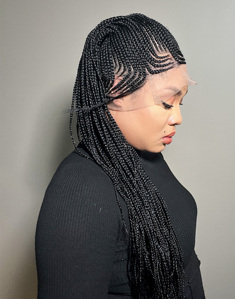 Lady Ghana Weave 70 – Black Ghana Weave Shuku Wig with 360 Lace (43”, Very Long, Full Density)