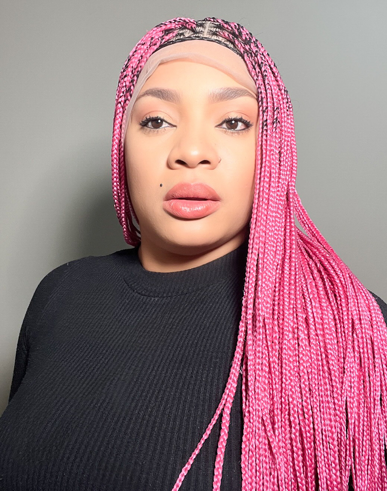 Lady Knotless 20 | Pink Knotless Braided Wig – 360 Lace (39″ Very Long, Full Density)