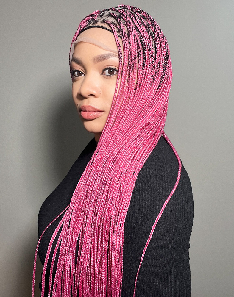 Lady Knotless 20 | Pink Knotless Braided Wig – 360 Lace (39″ Very Long, Full Density)