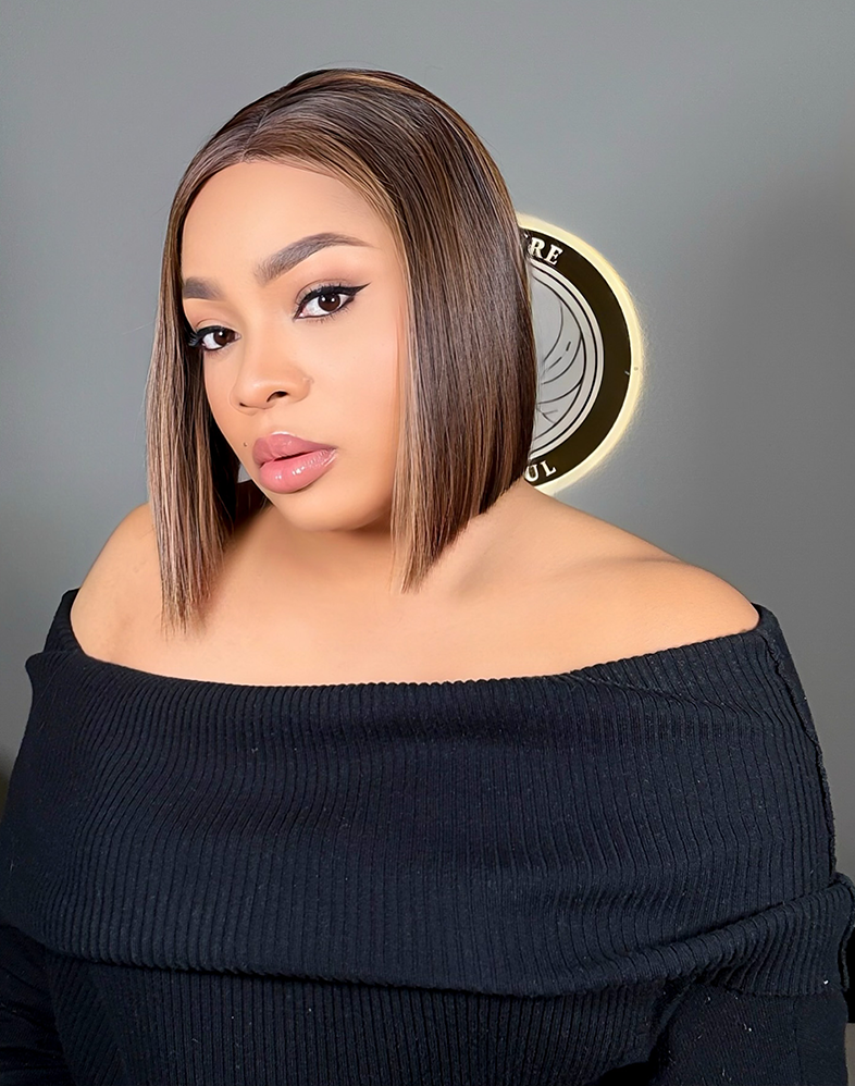 Empress 301 – Super Double Drawn Premium Virgin Donor Bone Straight Bob Wig (Piano | 8 Inches | Transparent 2x4 Closure)