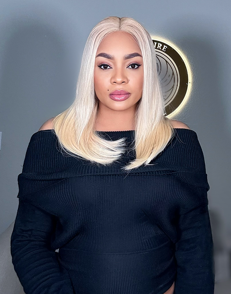 Royal 500 Royal Premium Baby Bone Straight Wig Layered 16 & 14 Inches • Ice Blonde • 5×5 Closure