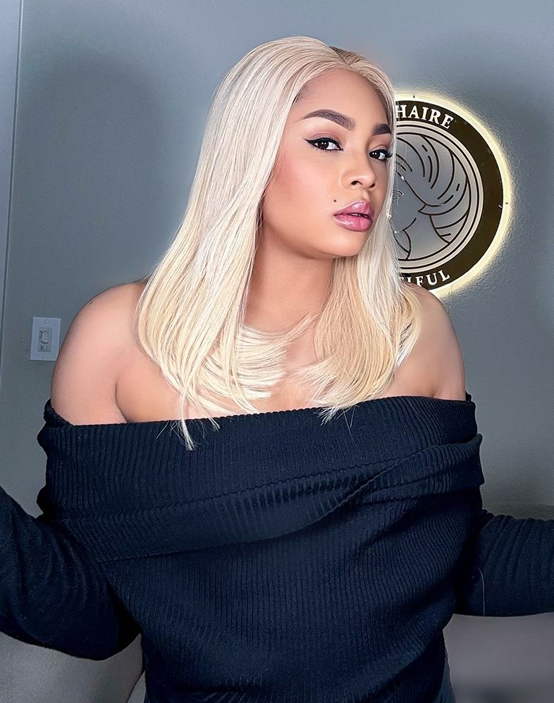 Royal 500 Royal Premium Baby Bone Straight Wig Layered 16 & 14 Inches • Ice Blonde • 5×5 Closure