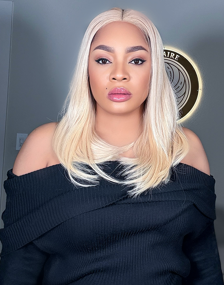 Royal 500 Royal Premium Baby Bone Straight Wig Layered 16 & 14 Inches • Ice Blonde • 5×5 Closure