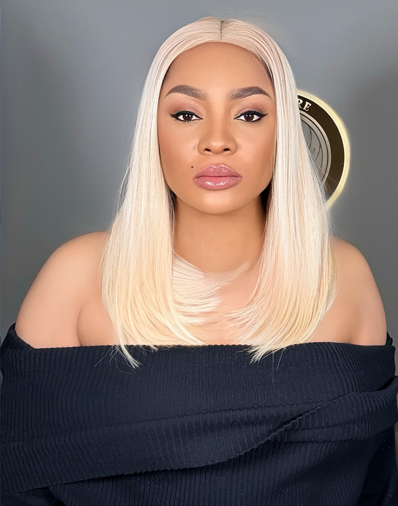 Royal 500 Royal Premium Baby Bone Straight Wig Layered 16 & 14 Inches • Ice Blonde • 5×5 Closure