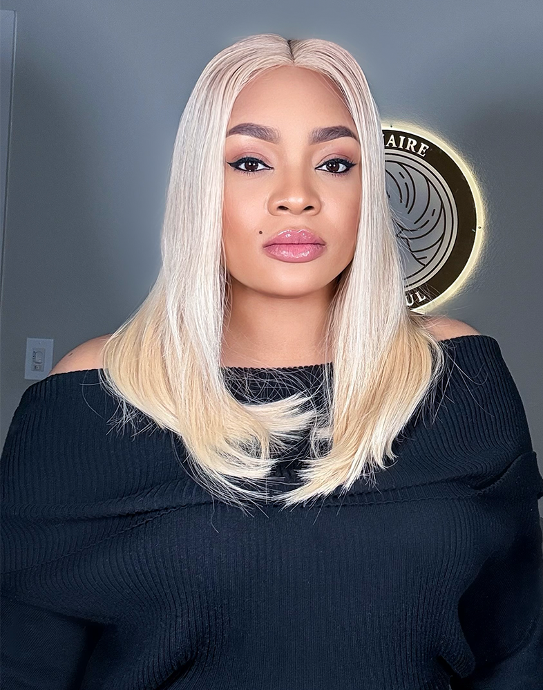 Royal 500 Royal Premium Baby Bone Straight Wig Layered 16 & 14 Inches • Ice Blonde • 5×5 Closure