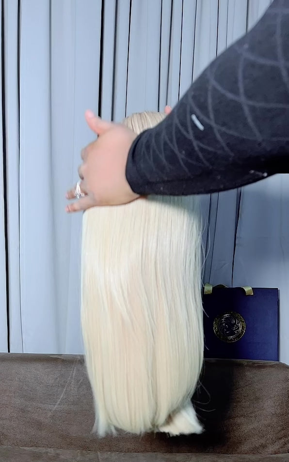 Royal 500 Royal Premium Baby Bone Straight Wig Layered 16 & 14 Inches • Ice Blonde • 5×5 Closure