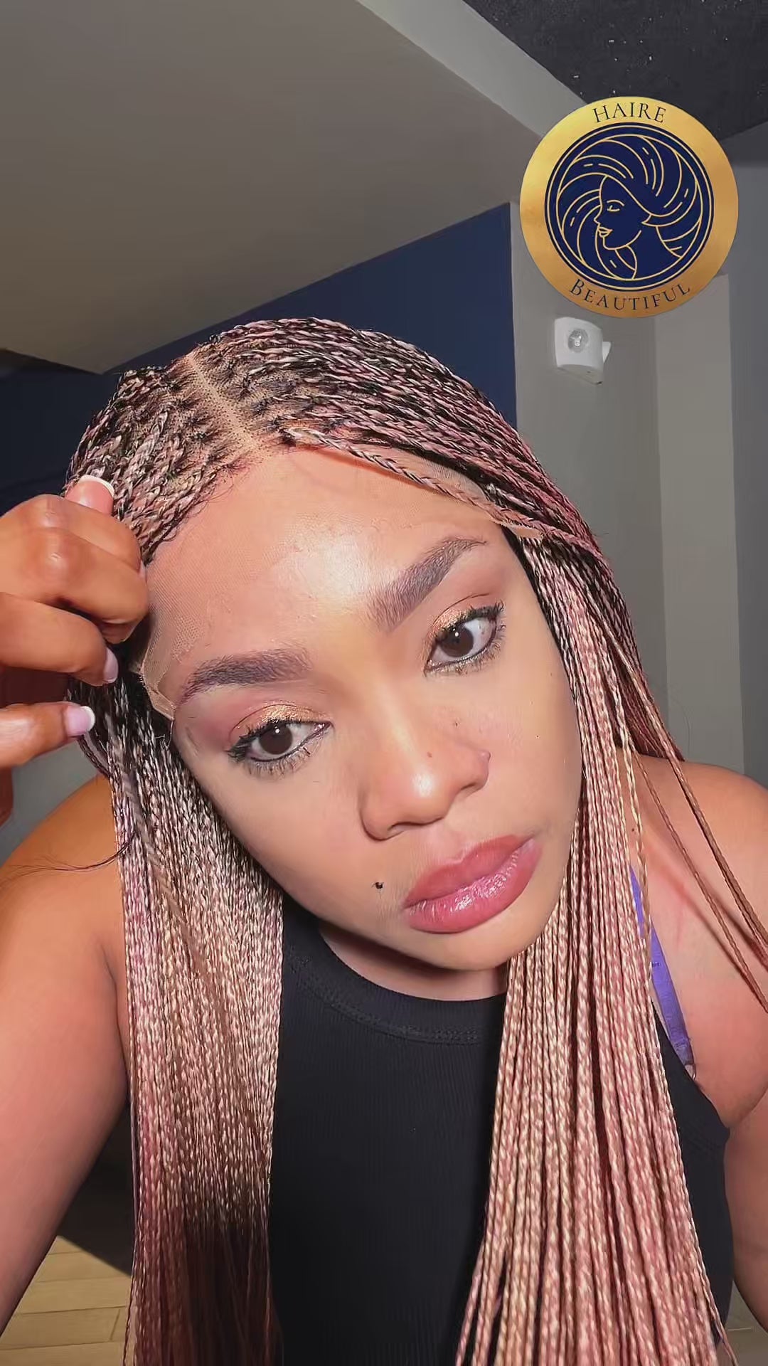 Duchess French 10 – Pink Mix French Curl Braided Wig (Very Long, HD Mini Frontal, Extra Full Density)